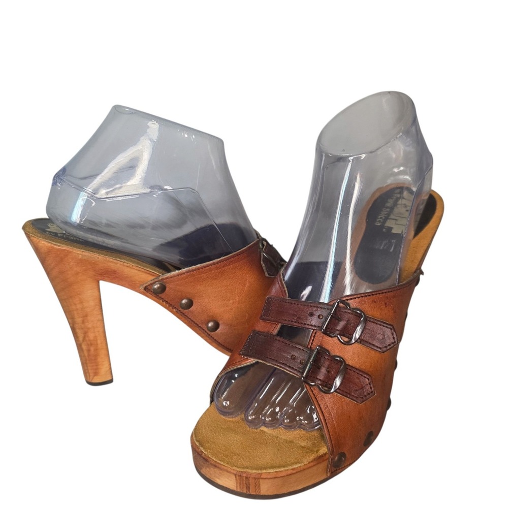 Vintage Stuff by Frank Spicca Womens 9M Brown Leather Studded Platform Mules
